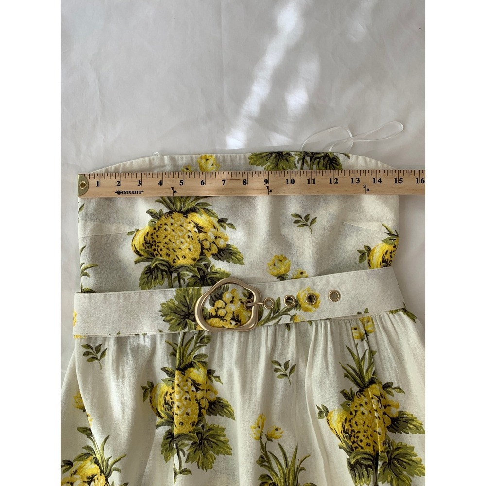 Tahari Cream Linen Sundress Pineapple A‎ Line Fit Flare Resort Vacation Size 8 - Picture 14 of 16